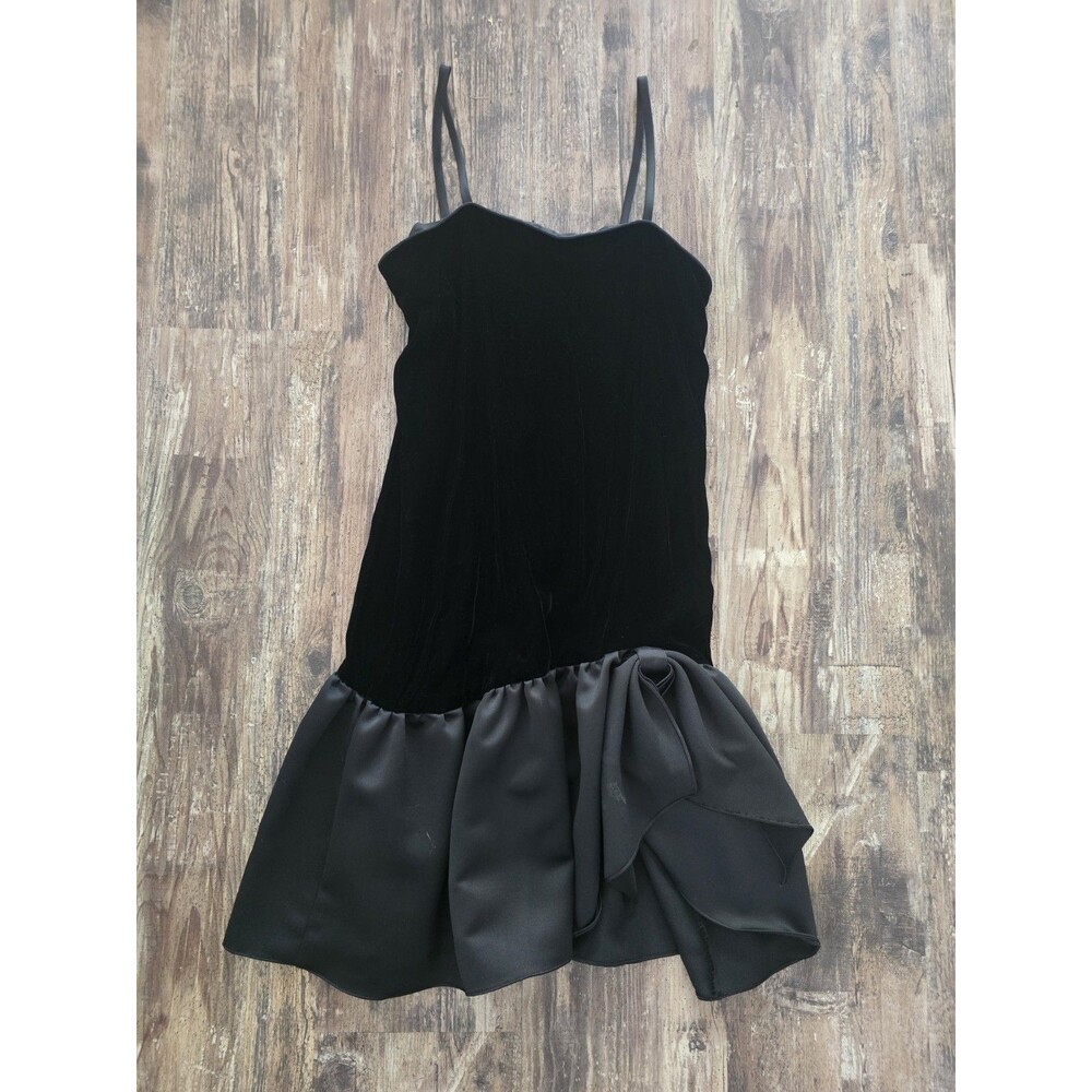 Vintage ACT 1 New York Black Velvet Drop Waist Tafetta Bow Mini Dress Sz 10 1980